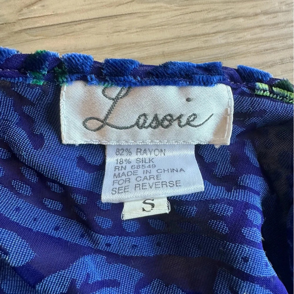 Lasoie Vintage Asymmetrical Blue Velvet patterned dress size small silk - Picture 4 of 7